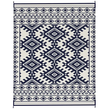 Outsunny Reversible Outdoor Rug, Waterproof Plastic Straw with Carry Bag, 8 ft x 10 ft, Blue and White Rhombus Border - product image 1