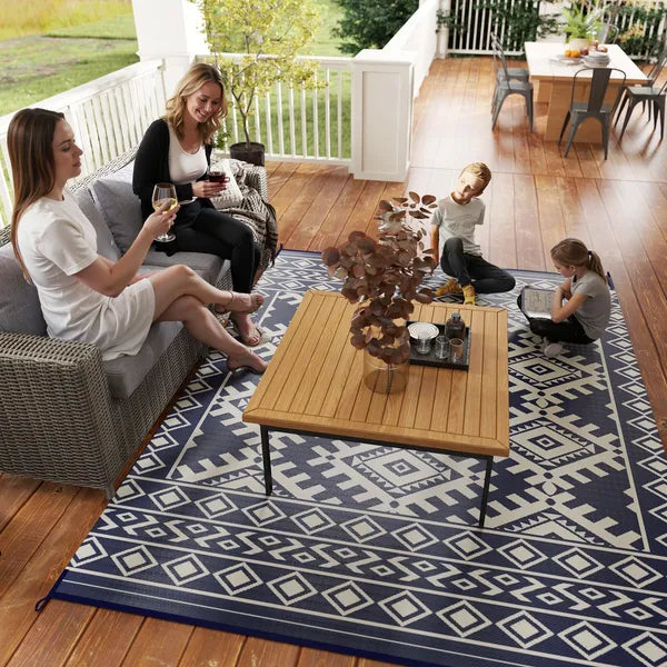 Outsunny Reversible Outdoor Rug, Waterproof Plastic Straw with Carry Bag, 8 ft x 10 ft, Blue and White Rhombus Border - product image 9