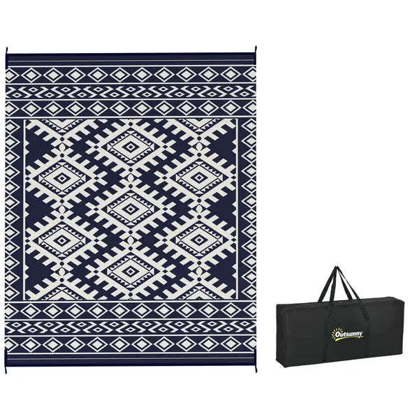 Outsunny Reversible Outdoor Rug, Waterproof Plastic Straw with Carry Bag, 8 ft x 10 ft, Blue and White Rhombus Border - product image 11