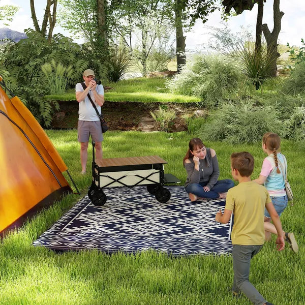 Outsunny Reversible Outdoor Rug, Waterproof Plastic Straw with Carry Bag, 8 ft x 10 ft, Blue and White Rhombus Border - product image 2