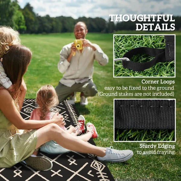 Outsunny Reversible Outdoor Rug, Waterproof Plastic Straw with Carry Bag, 9 ft x 12 ft, Black and Beige Rhombus - product image 8