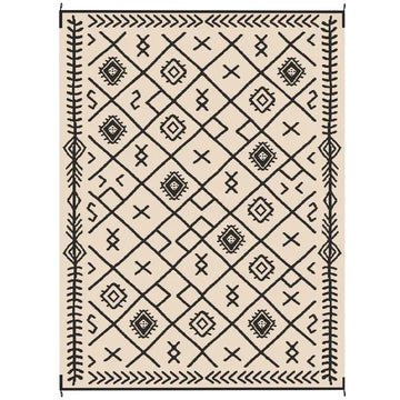 Outsunny Reversible Outdoor Rug, Waterproof Plastic Straw with Carry Bag, 9 ft x 12 ft, Black and Beige Rhombus - product image 1