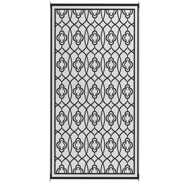 Reversible Outdoor Rug, Waterproof Plastic Straw with Carry Bag, 9' x 18', Black and Gray Lantern - product image 1