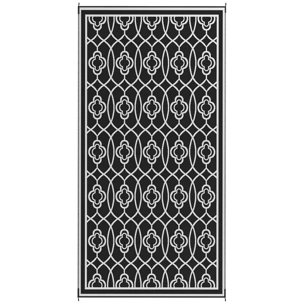 Reversible Outdoor Rug, Waterproof Plastic Straw with Carry Bag, 9' x 18', Black and Gray Lantern - product image 12