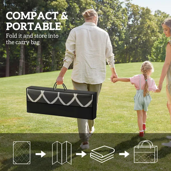 Reversible Outdoor Rug, Waterproof Plastic Straw with Carry Bag, 9' x 18', Black and Gray Lantern - product image 4