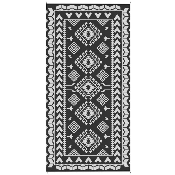 Reversible Outdoor Rug, Waterproof Plastic Straw with Carry Bag, 9' x 18', Black and White Rhombus Patchwork - product image 12