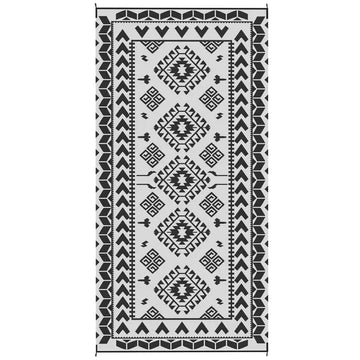 Reversible Outdoor Rug, Waterproof Plastic Straw with Carry Bag, 9' x 18', Black and White Rhombus Patchwork - product image 1