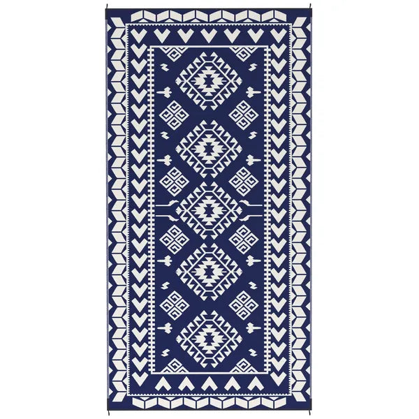 Reversible Outdoor Rug, Waterproof Plastic Straw with Carry Bag, 9' x 18', Blue and White Rhombus Patchwork - product image 12