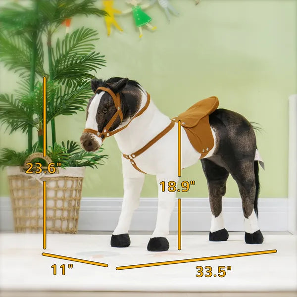 Qaba Ride on Horse for Toddlers 3-8 Years Old, Stuffed Animal Horse Toy with Neighing Sound, Brown - product image 3