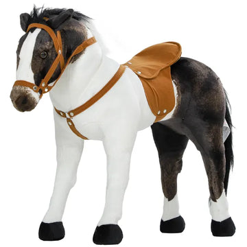 Qaba Ride on Horse for Toddlers 3-8 Years Old, Stuffed Animal Horse Toy with Neighing Sound, Brown - product image 1