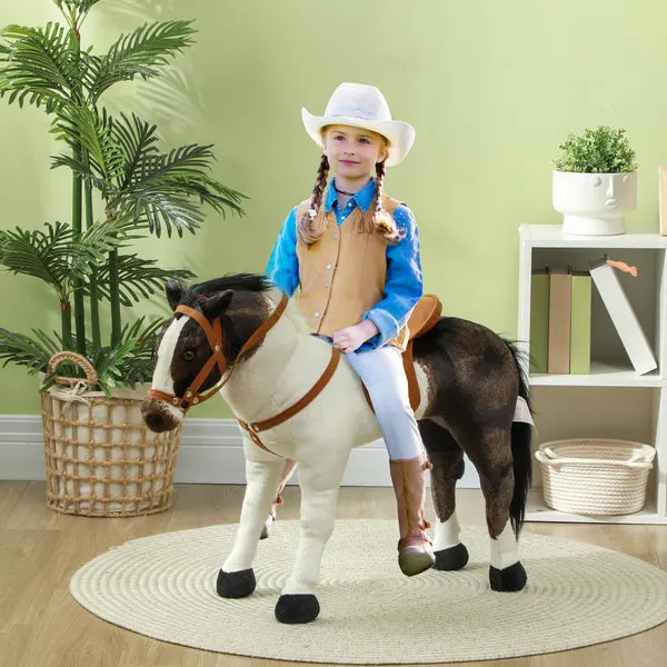 Qaba Ride on Horse for Toddlers 3-8 Years Old, Stuffed Animal Horse Toy with Neighing Sound, Brown - product image 2