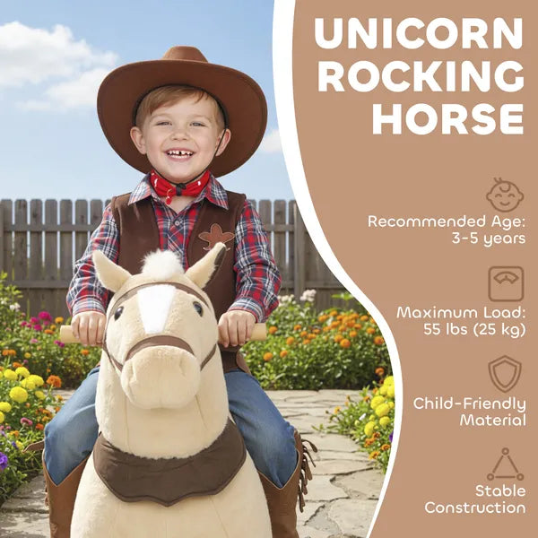 Qaba Ride on Horse, Plush Riding Pony for Ages 3-5, Walking Horse Animal with Wheels for Active Play, Brown - product image 4