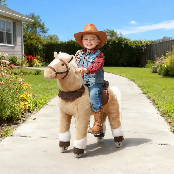 Qaba Ride on Horse, Plush Riding Pony for Ages 3-5, Walking Horse Animal with Wheels for Active Play, Brown - product image 2