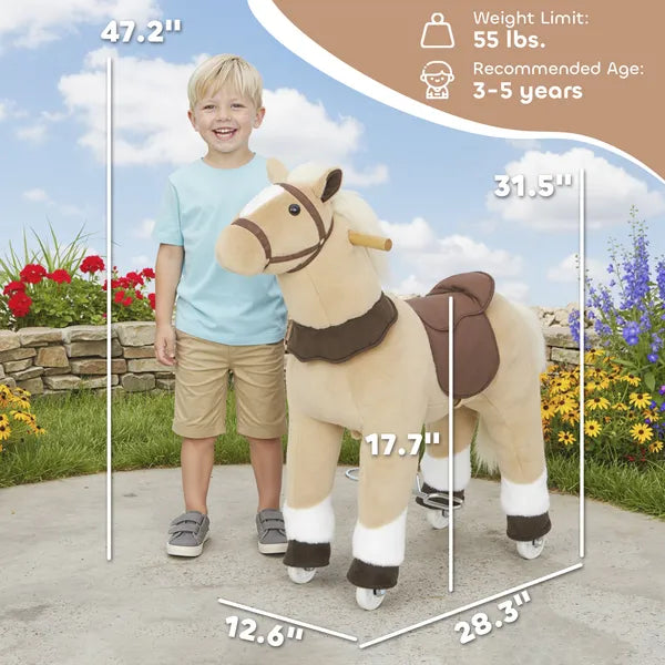 Qaba Ride on Horse, Plush Riding Pony for Ages 3-5, Walking Horse Animal with Wheels for Active Play, Brown - product image 3