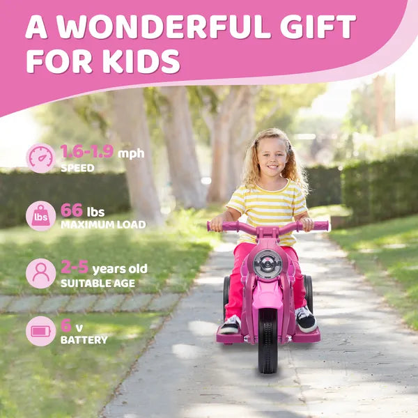 Qaba Ride On Motorcycle, 6V Ride on Bubble Car, 3 Wheeled Electric Motorcycle for Kids with LED Headlight, Music, Pink - product image 7