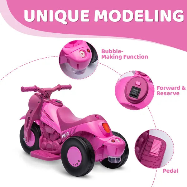 Qaba Ride On Motorcycle, 6V Ride on Bubble Car, 3 Wheeled Electric Motorcycle for Kids with LED Headlight, Music, Pink - product image 6