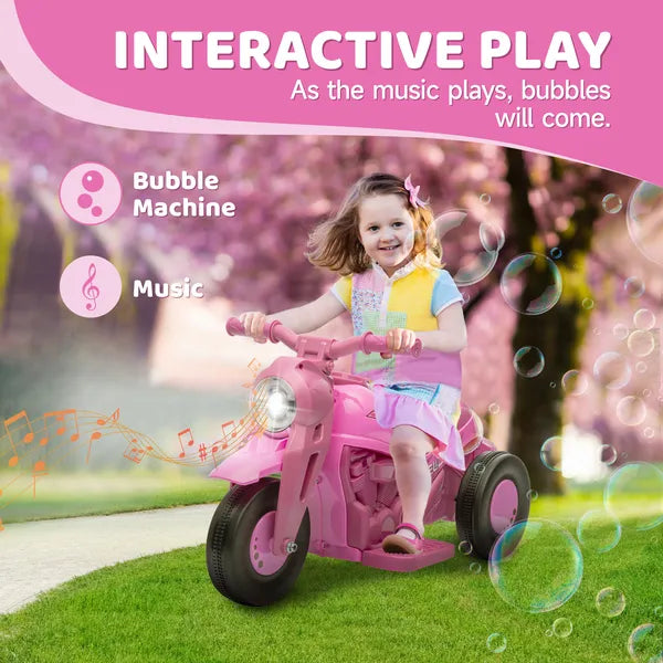 Qaba Ride On Motorcycle, 6V Ride on Bubble Car, 3 Wheeled Electric Motorcycle for Kids with LED Headlight, Music, Pink - product image 4