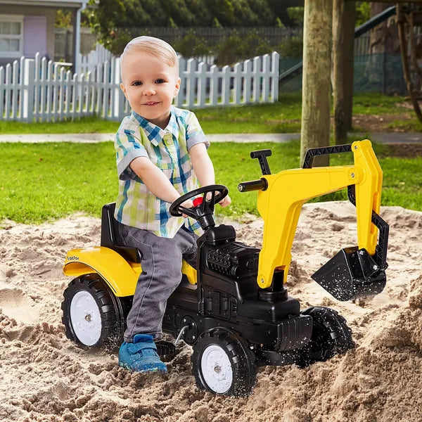 Aosom Ride-On Toy Pedal Digger Excavator, Pretend Play Construction Car with Horn, for Kids Toddlers 3+, Yellow - product image 10