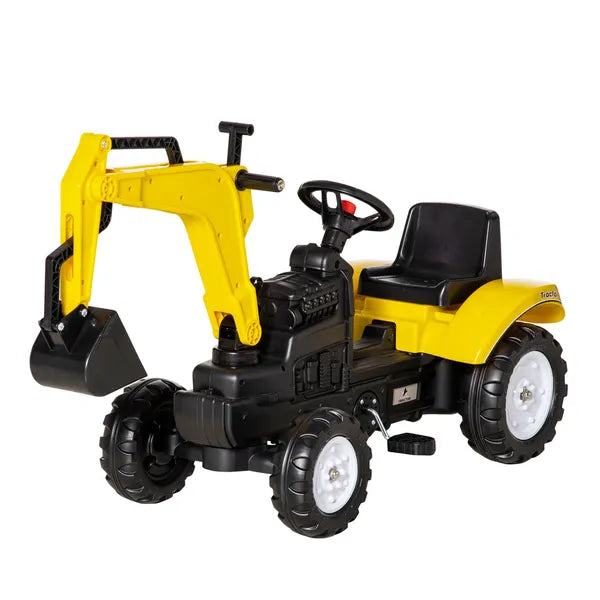 Aosom Ride-On Toy Pedal Digger Excavator, Pretend Play Construction Car with Horn, for Kids Toddlers 3+, Yellow - product image 11