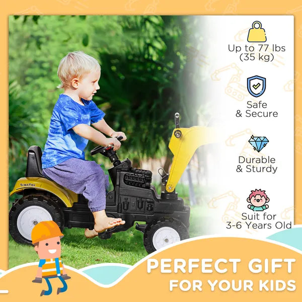 Aosom Ride-On Toy Pedal Digger Excavator, Pretend Play Construction Car with Horn, for Kids Toddlers 3+, Yellow - product image 4