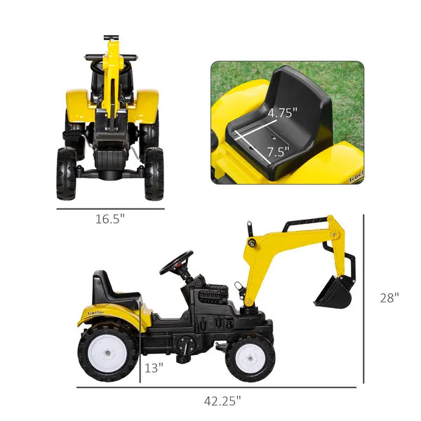 Aosom Ride-On Toy Pedal Digger Excavator, Pretend Play Construction Car with Horn, for Kids Toddlers 3+, Yellow - product image 3