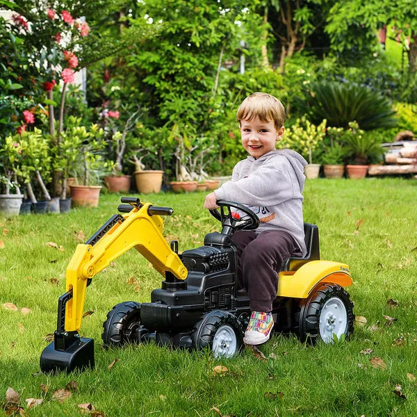 Aosom Ride-On Toy Pedal Digger Excavator, Pretend Play Construction Car with Horn, for Kids Toddlers 3+, Yellow - product image 2