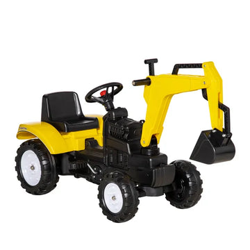 Aosom Ride-On Toy Pedal Digger Excavator, Pretend Play Construction Car with Horn, for Kids Toddlers 3+, Yellow - product image 1