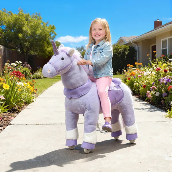 Ride on Unicorn Toy for Kids 4-7 Years, 37.8 Inch Plush Baby Rocking Horse with Wheels, No Battery Required, Purple - product image 2