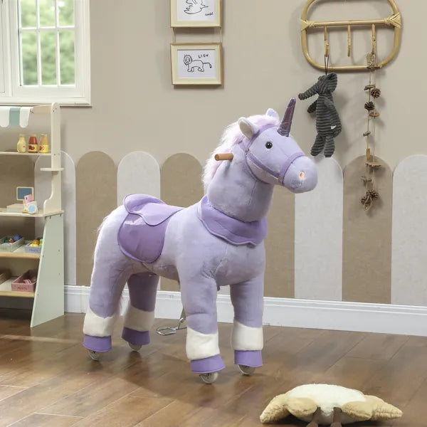 Ride on Unicorn Toy for Kids 4-7 Years, 37.8 Inch Plush Baby Rocking Horse with Wheels, No Battery Required, Purple - product image 9