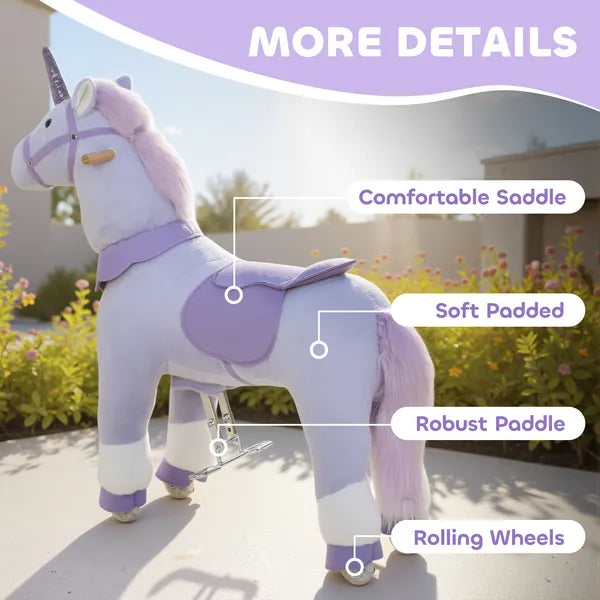 Ride on Unicorn Toy for Kids 4-7 Years, 37.8 Inch Plush Baby Rocking Horse with Wheels, No Battery Required, Purple - product image 6