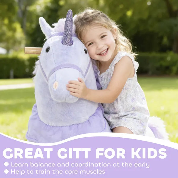 Ride on Unicorn Toy for Kids 4-7 Years, 37.8 Inch Plush Baby Rocking Horse with Wheels, No Battery Required, Purple - product image 7