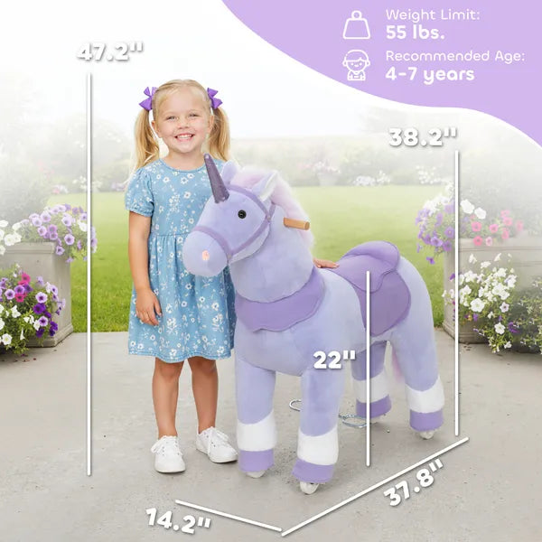 Ride on Unicorn Toy for Kids 4-7 Years, 37.8 Inch Plush Baby Rocking Horse with Wheels, No Battery Required, Purple - product image 3