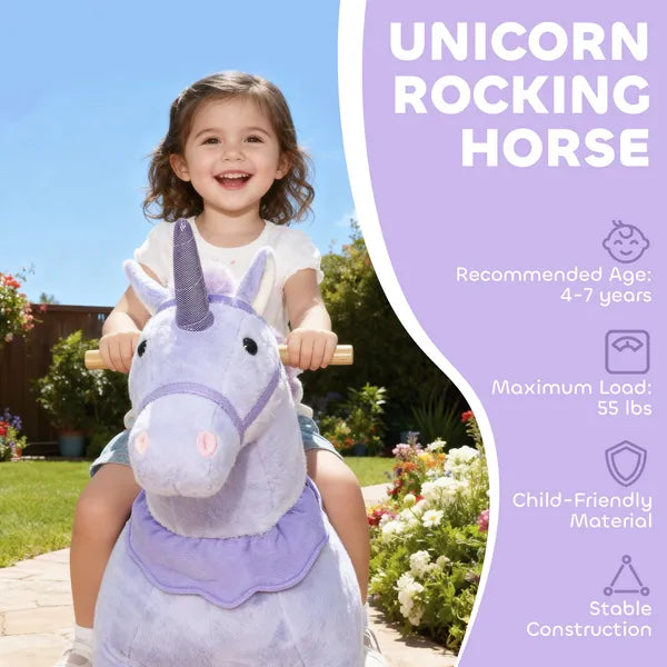 Ride on Unicorn Toy for Kids 4-7 Years, 37.8 Inch Plush Baby Rocking Horse with Wheels, No Battery Required, Purple - product image 4