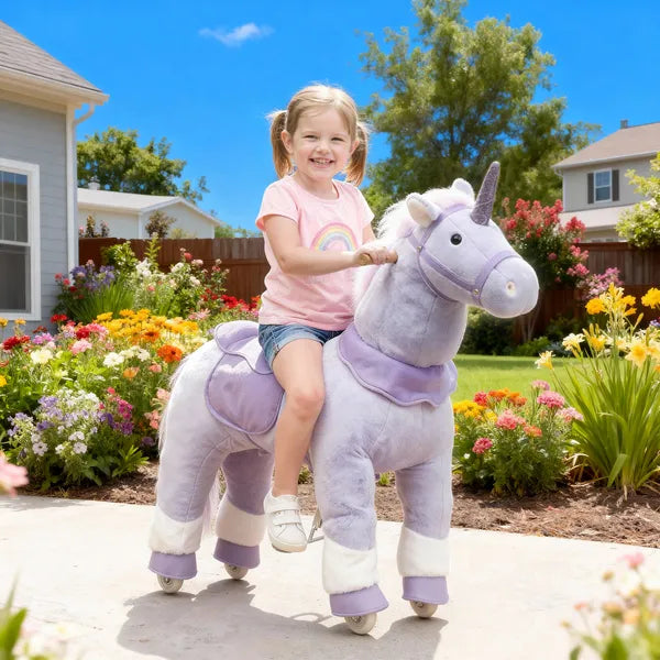 Ride on Unicorn Toy for Kids 4-7 Years, 37.8 Inch Plush Baby Rocking Horse with Wheels, No Battery Required, Purple - product image 10