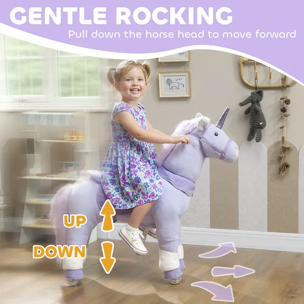 Ride on Unicorn Toy for Kids 4-7 Years, 37.8 Inch Plush Baby Rocking Horse with Wheels, No Battery Required, Purple - product image 5