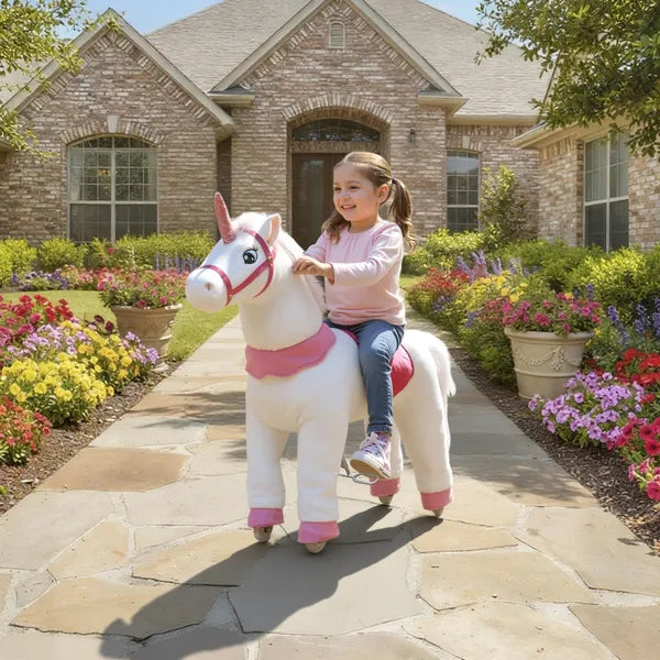 Ride on Unicorn Toy for Kids 4-7 Years, 37.8 Inch Plush Baby Rocking Horse with Wheels, No Battery Required, White - product image 2