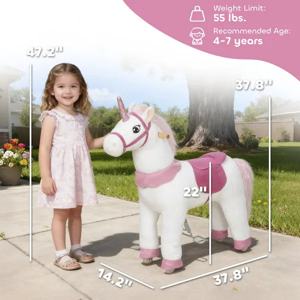 Ride on Unicorn Toy for Kids 4-7 Years, 37.8 Inch Plush Baby Rocking Horse with Wheels, No Battery Required, White - product image 3