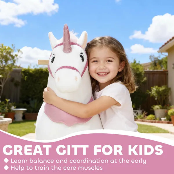 Ride on Unicorn Toy for Kids 4-7 Years, 37.8 Inch Plush Baby Rocking Horse with Wheels, No Battery Required, White - product image 7
