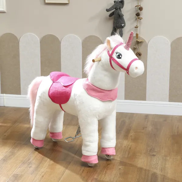 Ride on Unicorn Toy for Kids 4-7 Years, 37.8 Inch Plush Baby Rocking Horse with Wheels, No Battery Required, White - product image 9