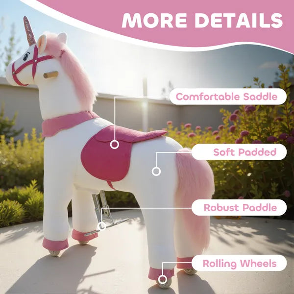 Ride on Unicorn Toy for Kids 4-7 Years, 37.8 Inch Plush Baby Rocking Horse with Wheels, No Battery Required, White - product image 6