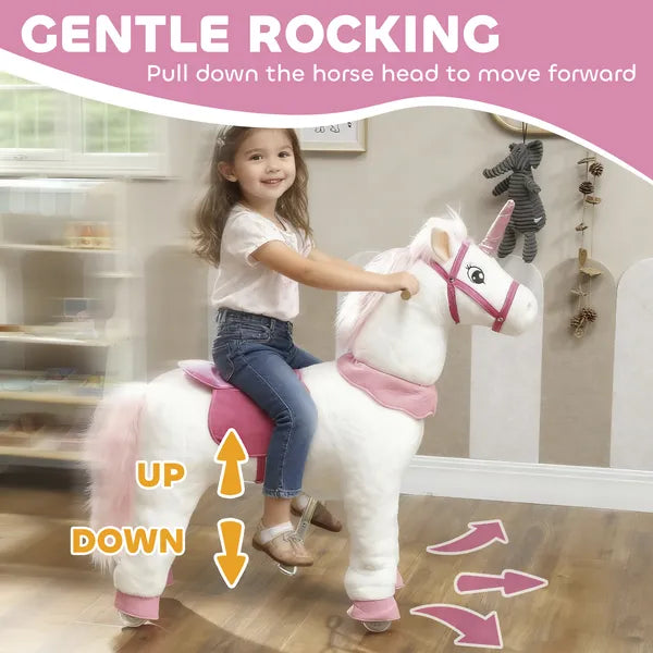 Ride on Unicorn Toy for Kids 4-7 Years, 37.8 Inch Plush Baby Rocking Horse with Wheels, No Battery Required, White - product image 5