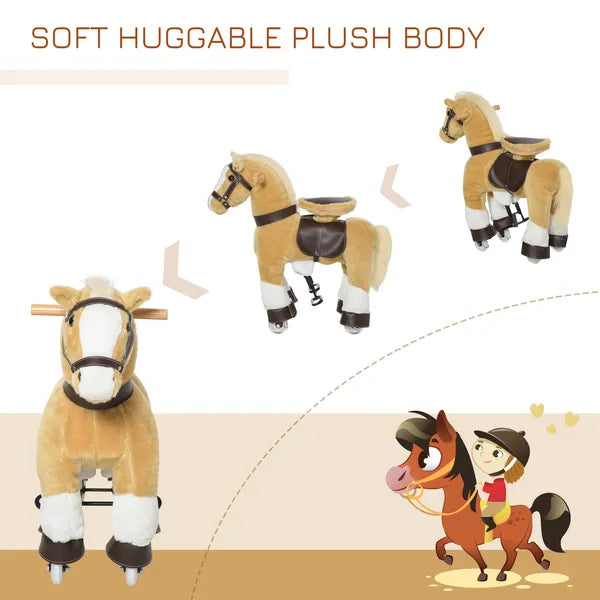 Ride-On Walking Horse Toy, Brown with Easy Rolling Wheels, Soft and Huggable for 3-8 Years, Durable Interactive Play - product image 6