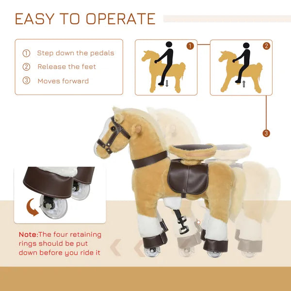 Ride-On Walking Horse Toy, Brown with Easy Rolling Wheels, Soft and Huggable for 3-8 Years, Durable Interactive Play - product image 4
