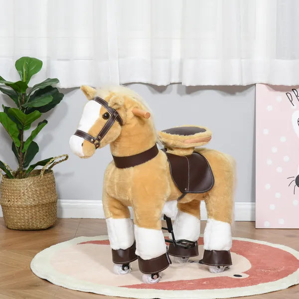 Ride-On Walking Horse Toy, Brown with Easy Rolling Wheels, Soft and Huggable for 3-8 Years, Durable Interactive Play - product image 2
