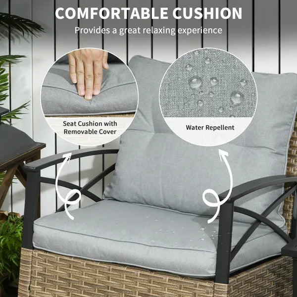 Rocking Bistro Set 3 Piece Wicker Outdoor Furniture with Rocker Chairs Cushions Coffee Table Light Grey - product image 4