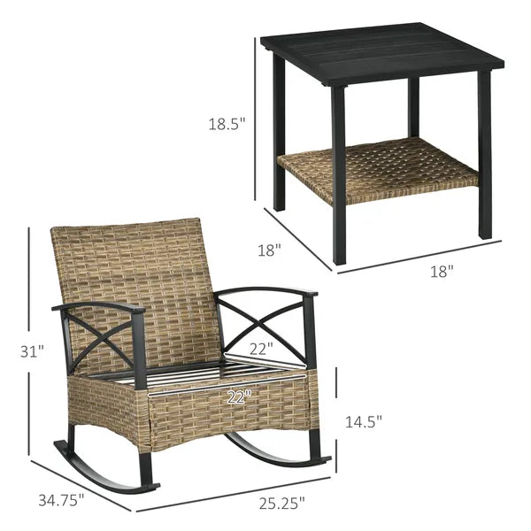 Rocking Bistro Set 3 Piece Wicker Outdoor Furniture with Rocker Chairs Cushions Coffee Table Light Grey - product image 3