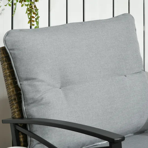 Rocking Bistro Set 3 Piece Wicker Outdoor Furniture with Rocker Chairs Cushions Coffee Table Light Grey - product image 6