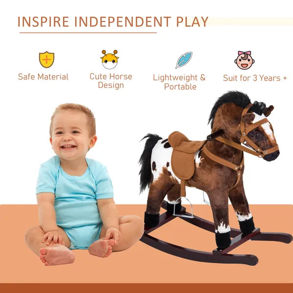 Plush Rocking Horse Ride-On Toy with Nursery Rhyme Music for Ages 18-36 Months Dark Brown - product image 4