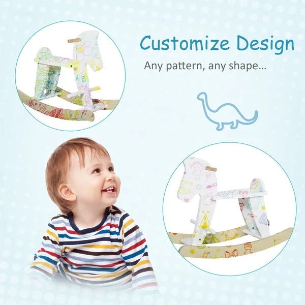 Traditional Wooden Rocking Horse with Handrails and Backrest White for Ages 1-3 - product image 4