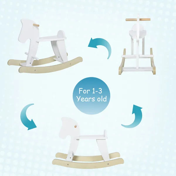 Traditional Wooden Rocking Horse with Handrails and Backrest White for Ages 1-3 - product image 5